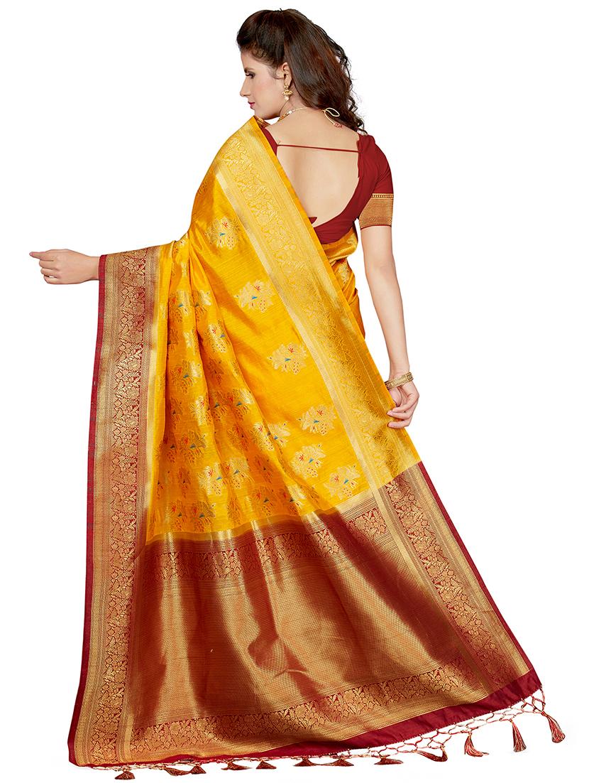 floral zari motif woven saree with blouse - 16256583 - Zoom Image - 2