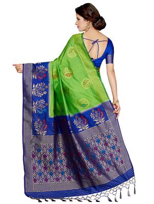 contrast zari border woven saree with blouse - 16256584 - Standard Image - 2