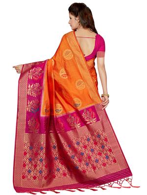 contrast zari border woven saree with blouse - 16256585 - Standard Image - 2