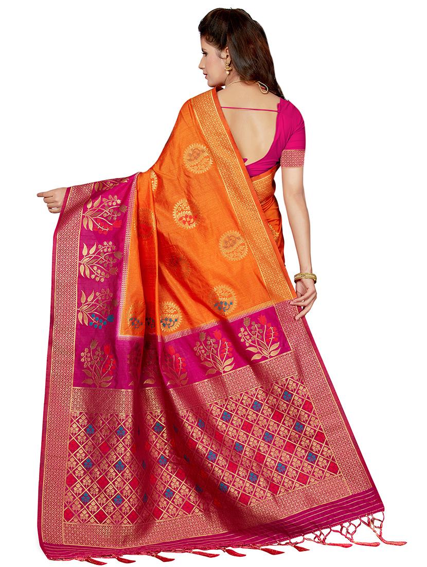 contrast zari border woven saree with blouse - 16256585 - Zoom Image - 2