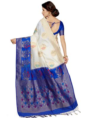 contrast zari border woven saree with blouse - 16256586 - Standard Image - 2