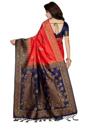 contrast zari border woven saree with blouse - 16256587 - Standard Image - 2
