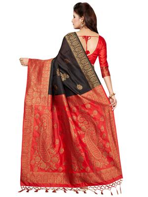 contrast zari border woven saree with blouse - 16256588 - Standard Image - 2