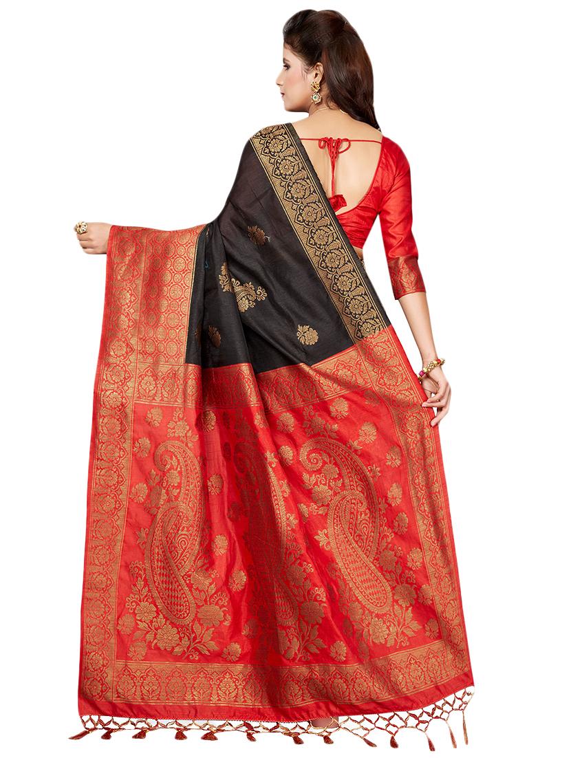 contrast zari border woven saree with blouse - 16256588 - Zoom Image - 2