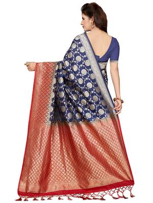 floral zari motif woven saree with blouse - 16256590 - Standard Image - 2