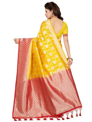 floral zari motif woven saree with blouse - 16256591 - Standard Image - 2