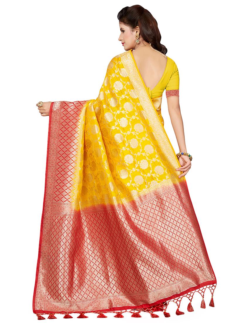 floral zari motif woven saree with blouse - 16256591 - Zoom Image - 2