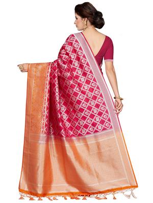 checkered zari motif woven saree with blouse - 16256596 - Standard Image - 2