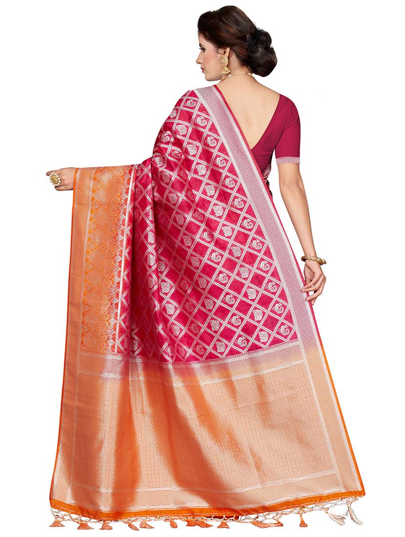 checkered zari motif woven saree with blouse - 16256596 - Zoom Image - 2