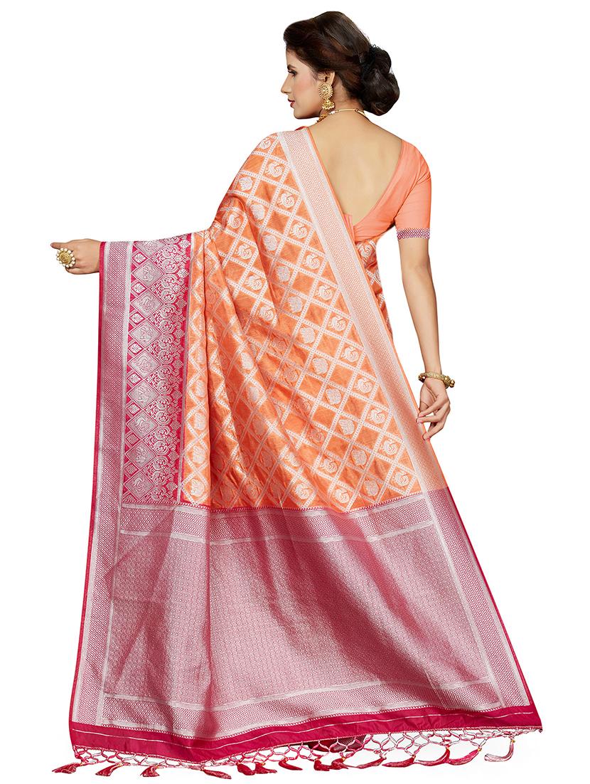 checkered zari motif woven saree with blouse - 16256597 - Zoom Image - 2