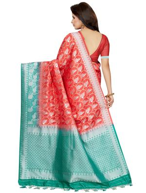 contrast zari border woven saree with blouse - 16256598 - Standard Image - 2