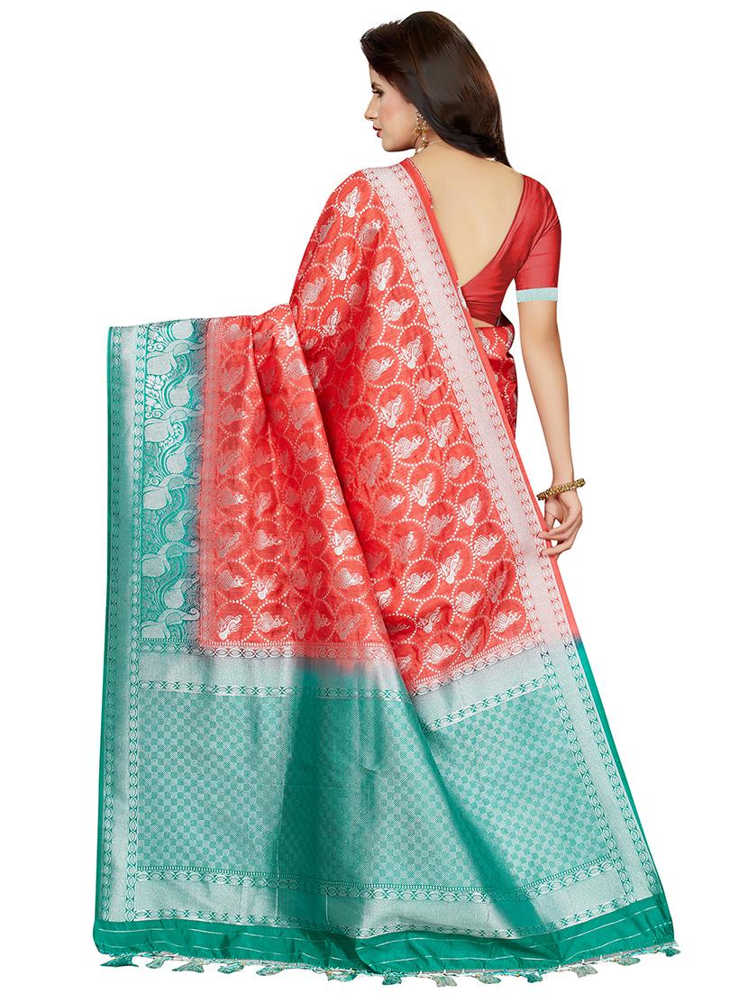 contrast zari border woven saree with blouse - 16256598 - Zoom Image - 2
