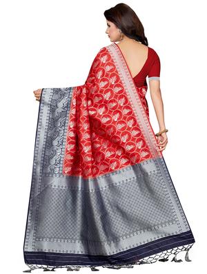 contrast zari border woven saree with blouse - 16256599 - Standard Image - 2