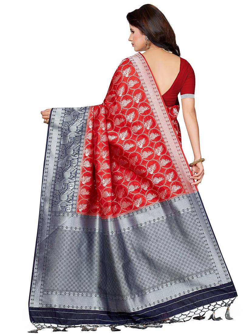 contrast zari border woven saree with blouse - 16256599 - Zoom Image - 2