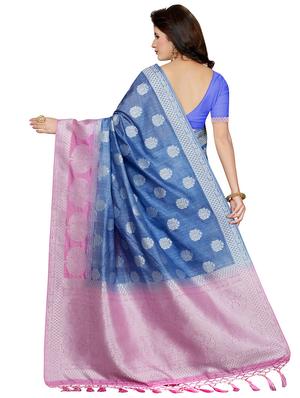 contrast zari border woven saree with blouse - 16256601 - Standard Image - 2