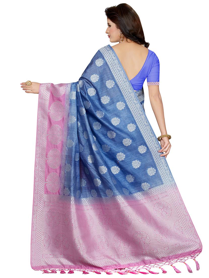 contrast zari border woven saree with blouse - 16256601 - Zoom Image - 2