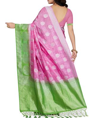 contrast zari border woven saree with blouse - 16256602 - Standard Image - 2