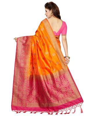 contrast zari border woven saree with blouse - 16256604 - Standard Image - 2