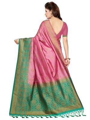 contrast zari border woven saree with blouse - 16256605 - Standard Image - 2