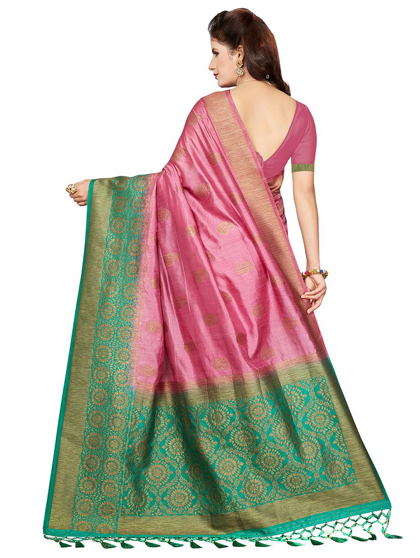 contrast zari border woven saree with blouse - 16256605 - Zoom Image - 2