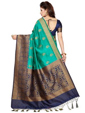 contrast zari border woven saree with blouse - 16256606 - Standard Image - 2