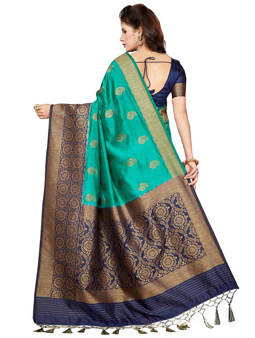 contrast zari border woven saree with blouse - 16256606 - Zoom Image - 2