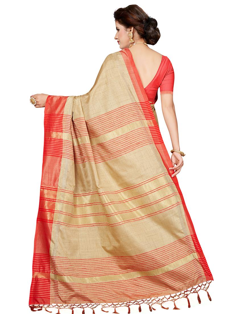 contrast zari border woven saree with blouse - 16256609 - Zoom Image - 2