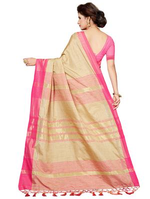 contrast zari border woven saree with blouse - 16256610 - Standard Image - 2