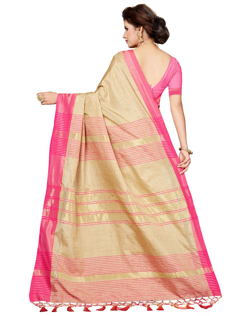 contrast zari border woven saree with blouse - 16256610 - Zoom Image - 2