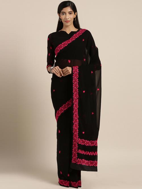 floral embroidered saree with blouse - 16256680 - Standard Image - 1