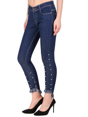 frayed hem pearl embellished jeans - 16256982 - Standard Image - 2