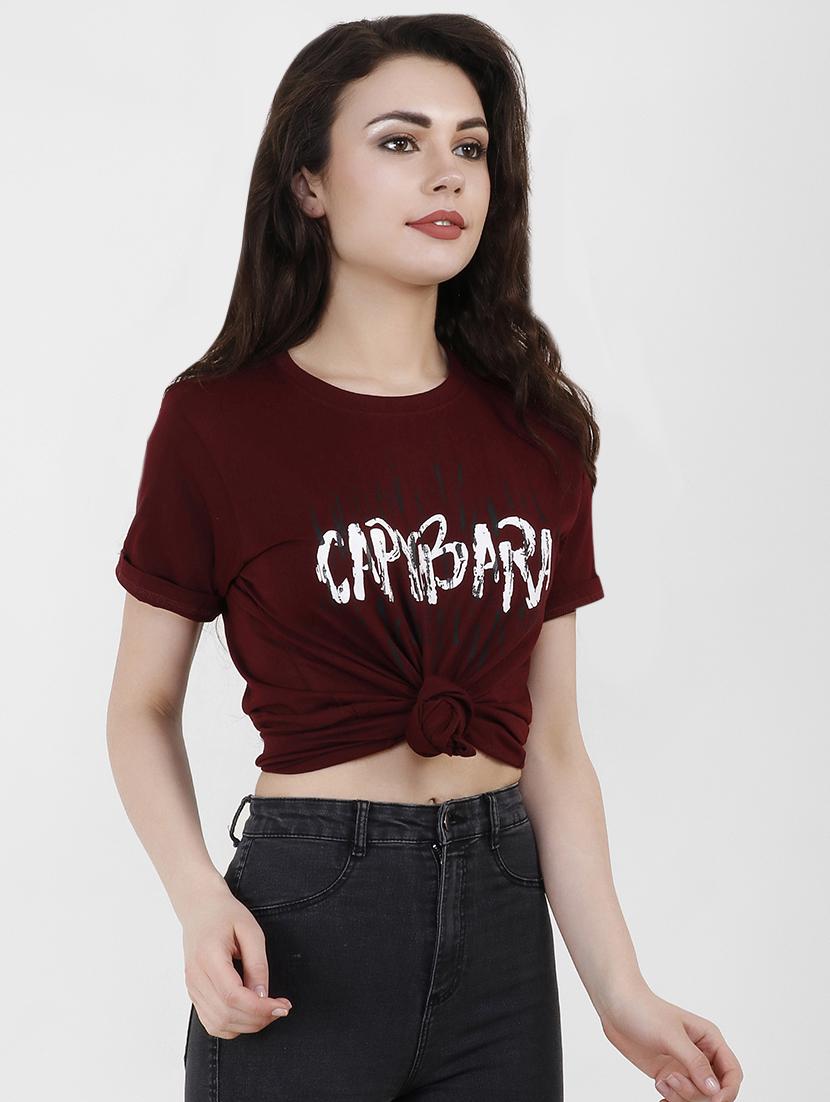 tie knot detail letter print crop top - 16257031 - Zoom Image - 2