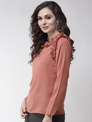 frill trim tie knot neck top - 16258312 - Standard Image - 2