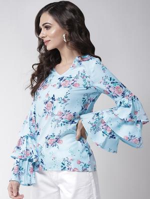 layered bell sleeved floral top - 16258318 - Standard Image - 2