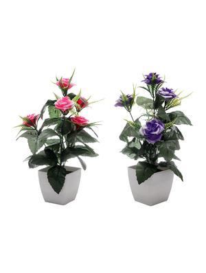 foliyaj combo of 2 artificial plants with purple and pink roses - 16258784 - Standard Image - 2
