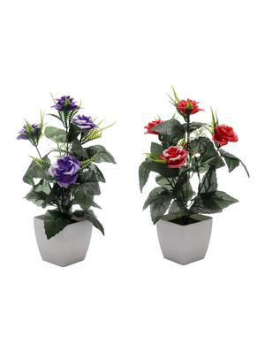 foliyaj combo of 2 artificial plants with purple and red roses - 16258785 - Standard Image - 2