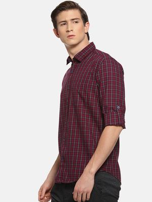 maroon checkered casual shirt - 16258923 - Standard Image - 2