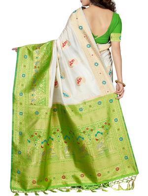 contrast zari border woven saree with blouse - 16258959 - Standard Image - 2