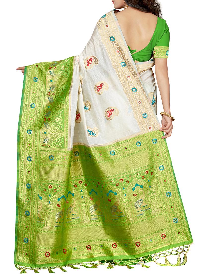 contrast zari border woven saree with blouse - 16258959 - Zoom Image - 2