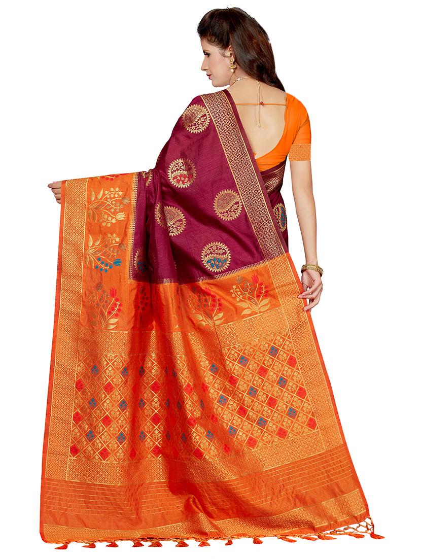 contrast zari border woven saree with blouse - 16258961 - Zoom Image - 2