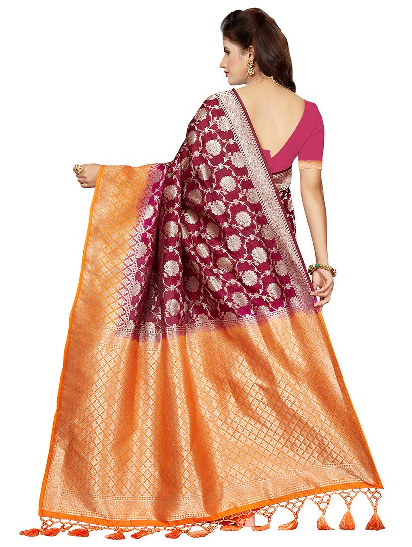 contrast zari border woven saree with blouse - 16258963 - Zoom Image - 2