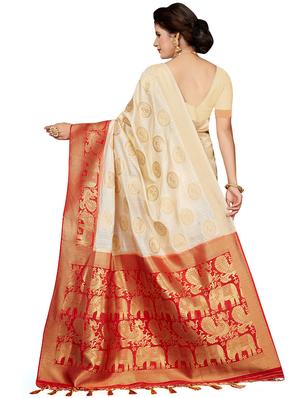 contrast zari border woven saree with blouse - 16258964 - Standard Image - 2