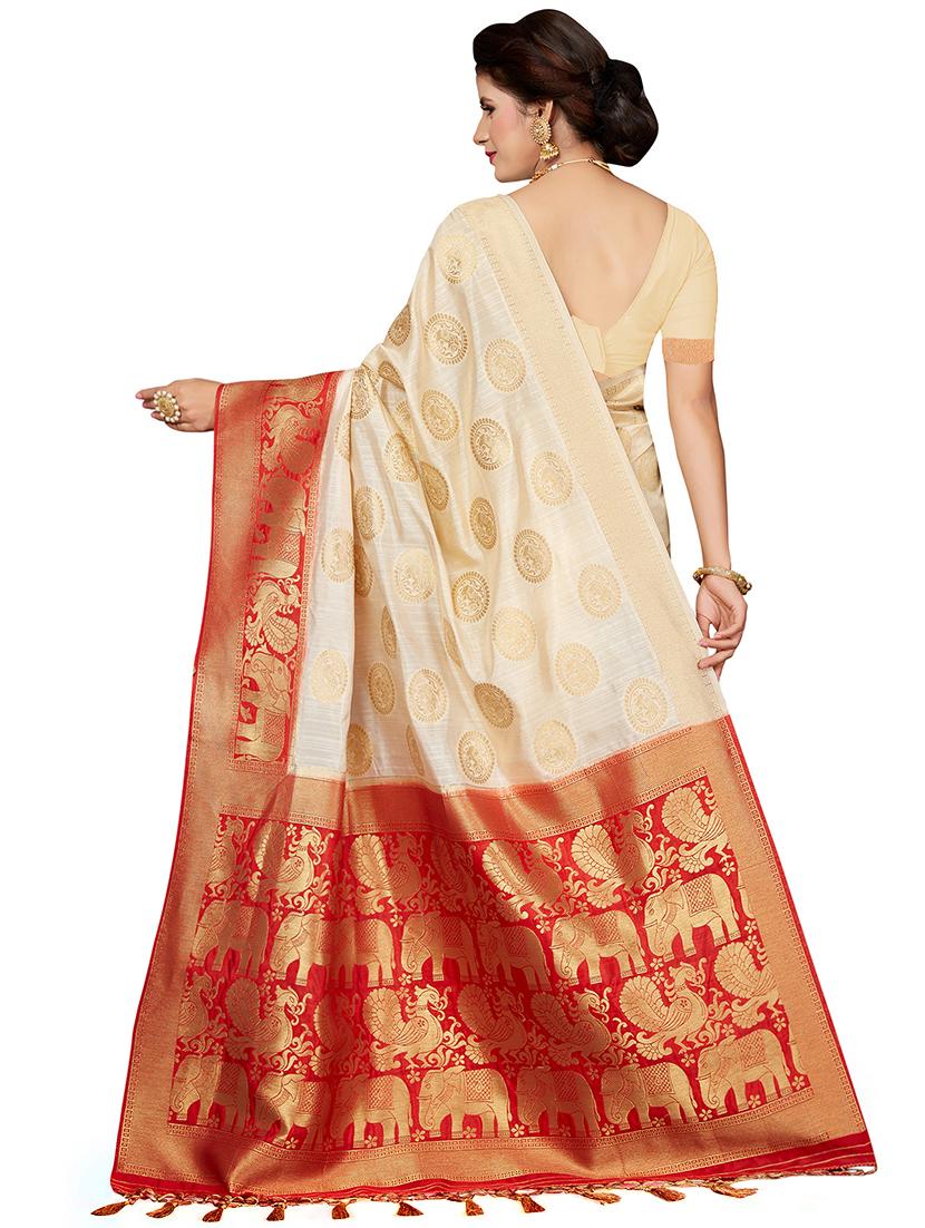 contrast zari border woven saree with blouse - 16258964 - Zoom Image - 2