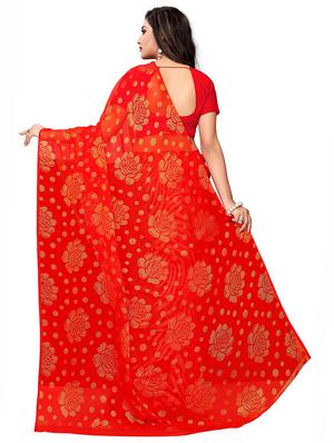 floral brasso printed saree with blouse - 16259118 - Standard Image - 2