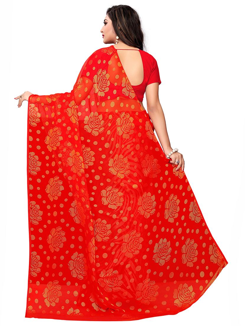 floral brasso printed saree with blouse - 16259118 - Zoom Image - 2