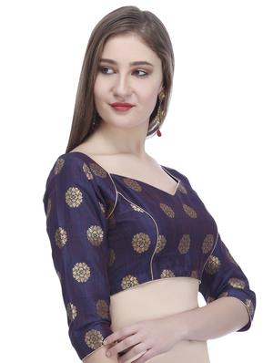 blue raw silk brocade blouse - 16259477 - Standard Image - 2