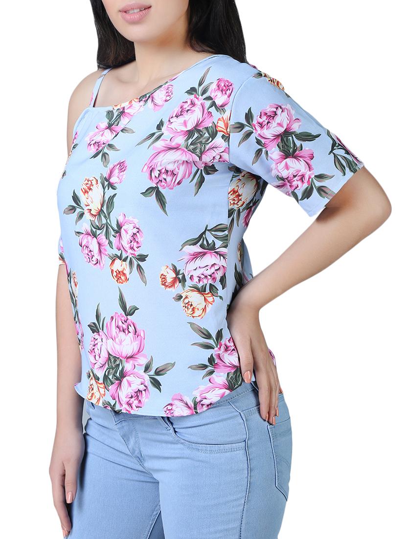 single cold shoulder floral top - 16259507 - Zoom Image - 2