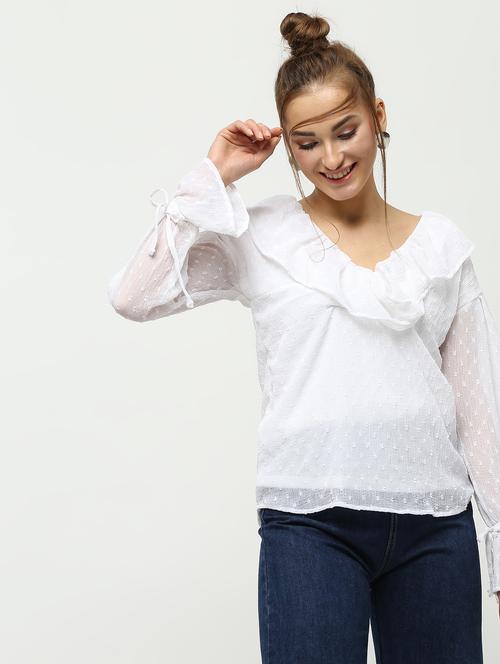ruffle detail dobby top - 16259846 - Standard Image - 1