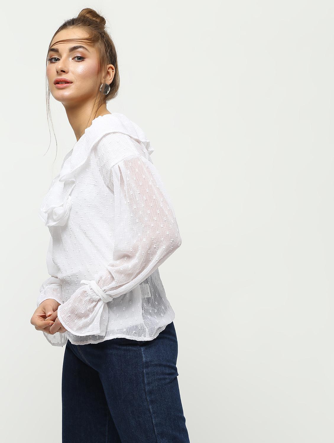 ruffle detail dobby top - 16259846 - Zoom Image - 2