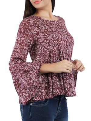 bell sleeved floral gathered top - 16260541 - Standard Image - 2